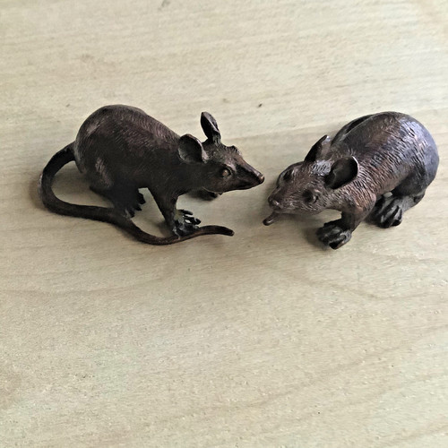 Bronze rats mice brown figures - bronze,