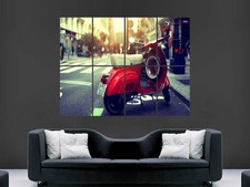 RED VESPA CLASSIC MOTOBIKE SCOOTER   POSTER WALL ART PICTURE  LARGE GIANT