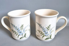 Vintage Biltons Coloroll Foxglove Ceramic Mugs x2 Cream & Blue Floral Pretty 80s