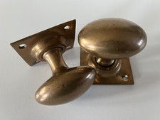 Antique Old Victorian Edwardian Pair Oval Egg Bronze Door Knobs Handles (DK414)