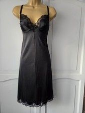 LADIES VTG WARNER BLACK SILKY THICKER NYLON BRA TOP FULL SLIP SIZE 12