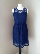 Tenki Womens Lace Dress Knee Length Sleeveless Navy Blue Size M/L