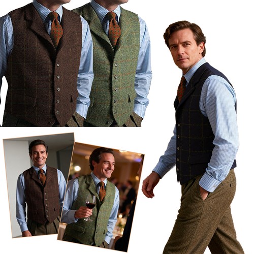 Mens tweed waistcoat vintage - tweed,