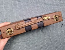 Vintage Travel Games Backgammon, Chess, Dominoes faux leather case Christmas 