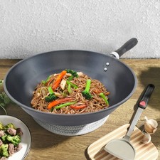 30CM NON STICK WOK WITH BAKELITE HANDLE COOKING STIR FRY NOODLES FRYING PAN NEW