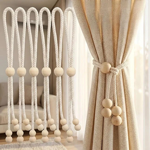 Wooden beaded curtain tie - 2x,
