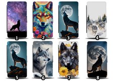 Wolf Flip Wallet Case Wolfs Wolves Howling Full Moon Silhouette Werewolf Face