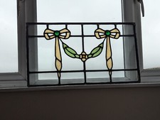 Pretty Decorative Edwardian Stained Glass Window Panel : Width 62 cm Height 35.5