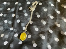 Yellow Jade Pendant Necklace Silver Chain 18 to 20 inch Uplift Mood Prosperity