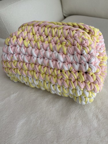 Pink and yellow crochet clutch - crochet,