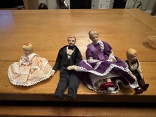 Dolls House Victorian Doll Family  Man, Woman Childx2 Porcelain Miniature People
