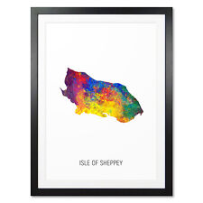 Isle Of Sheppey Map, Poster, Canvas or Framed Print, watercolour painting 22518