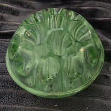 VINTAGE GREEN GLASS FLOWER FROG 19 holed 4 holding stems of flowers in vase 