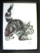Cat Framed Original Oil Pastel