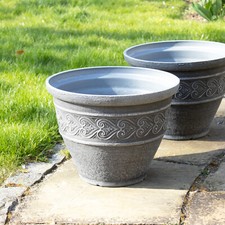 Love Heart Scroll Planter Stone Effect Plastic Grey 20 L Round Garden Plant Pot