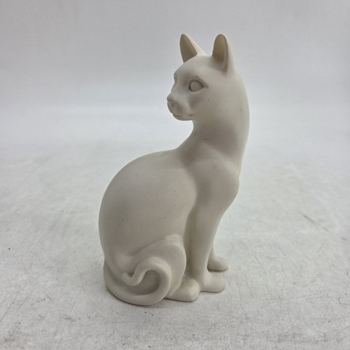 White cat looking back statue - white,
