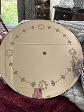 Vintage 1930s Peach Copper Glass Floral Etched Round Wall Mirror Art Deco 20" Wi