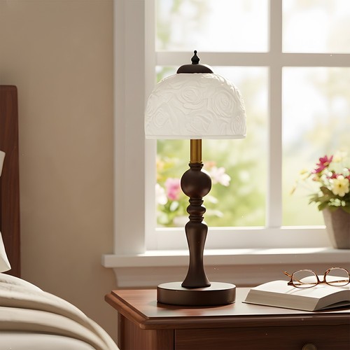 Vintage walnut table - walnut, lamp