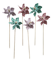 6 x Wooden Stem Garden Windmill pastel Colours Windmills 28cm