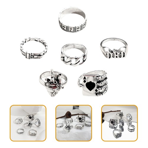 6pcs gothic finger rings punk - gothic,