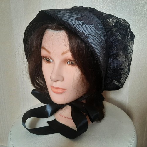 Ladies black lace bonnet - ladies,