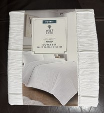 West Park White Grid Duvet Set