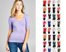 Women Basic V-NECK Elbow SHORT