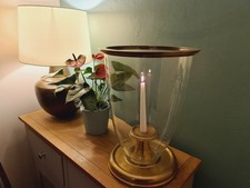 Vintage Brass Trim Candle Holder Glass Hurricane Lamp CAMPANA BELL  Style Large 