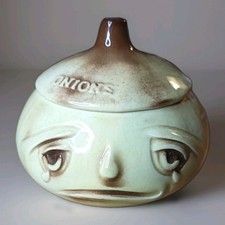 SYLVAC Onion Crying  Face Ceramic Pot No. 516 Beige Brown Vintage Onion Pot