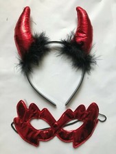 Halloween Devil Horns Headband & Mask Hen Deluxe Ladies  Fancy Dress Party UK