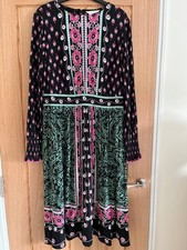 Per Una Black with Pink & Green Print Midi Length Dress, Size 12-14