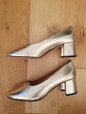 ZARA Ladies Metallic Gold Block Heels Round Toe Heels - Size 36/UK 3