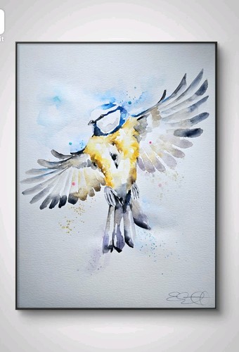 Original blue tit - original, watercolour