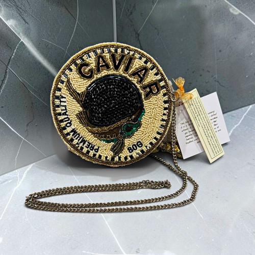 Beaded caviar tin crossbody - caviar,