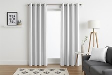 Faux Silk Curtains - Eyelet - Luxury Fully Lined - Ring Top - Black Silver White