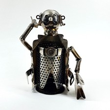 METAL SCULPTURE WINE BOTTLE HOLDER BARWARE MAN WAITER FIGURE DECOR STEAMPUNK