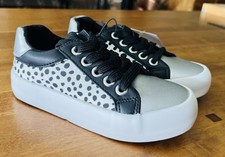 New Girls Uk Size 10 EU 28 Black White Silver Spot Trainers Tu Next