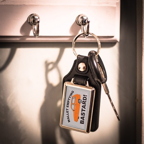 Leather look key ring - leather,