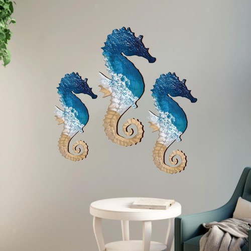 Shell seahorse wooden wall - 3x,