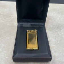 Dunhill Unique Hammer Stripe Pattern Oval Lighter Gold w/Box Tested Collectible