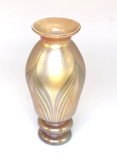 Gold aurene vase with green - with,