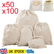 50/100pcs Canvas Bags Drawstring Storage Bag Bulk Linen Calico Tote snack Gift