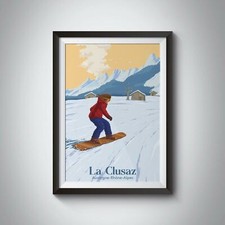 La Clusaz Snowboarding Travel Poster - Framed - Vintage - Bucket List Prints