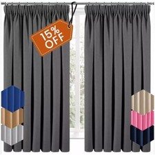 Blackout Curtains Pencil Pleat OR Ring Top Energy Saving Thermal Curtain Panels