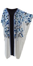 New ARWEN White Blue Black Floral Kaftan Caftan Cool Soft Long Ladies Dress Plus