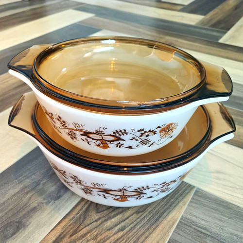 Pyrex brown vine 2pc - brown, round
