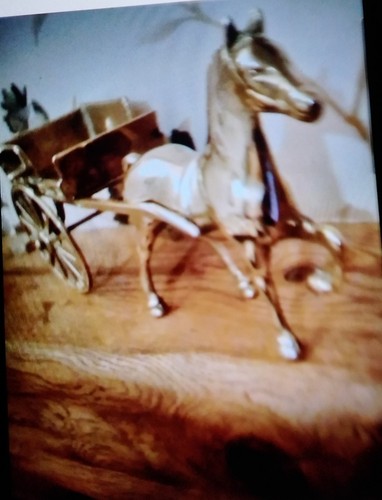 Vintage brass horse cart - brass,
