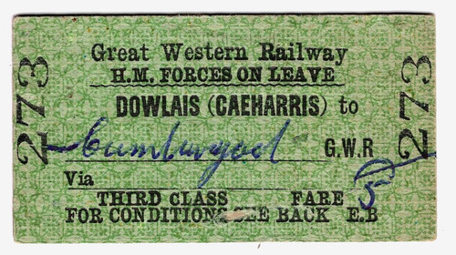 Railway ticket w r - railway, g.w.r