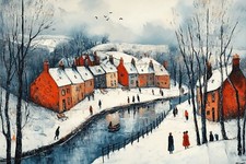 L S lowry Style Canvas Picture