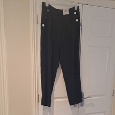 BNWT Ladies Navy Smart Trousers Size 14 F&F Elasticated Waist pockets Tapered